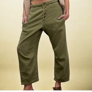 We The Free Osaka Mid Rise Barrel Pants Olive Button Fly Size 29